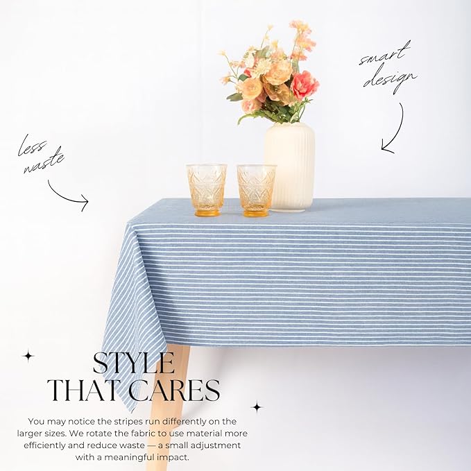 MONDAY MOOSE Striped Farmhouse Picnic Style Decoration Rectangle Natural Stonewashed Cotton Tablecloth for Kitchen, Dining Room, Restaurant (60x102 inch, Blue/White Stripes)
