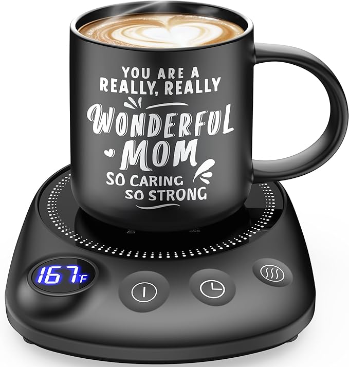 Coffee Mug Warmer - Fastest Heating & Highest Temperature, Coffee Cup Warmer for Desk Auto Shut Off, 4 Temp Settings & 1-12H Timer, Smart Electric Beverage Warmer for Coffee (Glossy Black)
