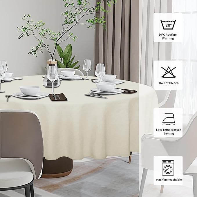 Easy-Going Faux Linen Waterproof Spill-Proof Tablecloth Stain Resistant Round Table Cloth Wrinkle Free Decorative Fabric for Kitchen, Dining, Party, Weddings, Restaurants (70 in-Round, Beige)
