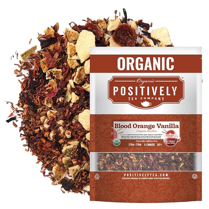 Organic Positively Tea Company, Blood Orange Vanilla Rooibos Tea, Loose Leaf, 16 Ounce