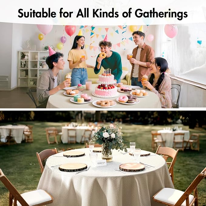 MIULEE Natural Beige Linen Cotton Table Cloth Round Tablecloth Spring Waterproof Spillproof Cross-Star Textured Table Cltoth Decorative Farmhouse Style for Dining Party Weddings 60 Inch