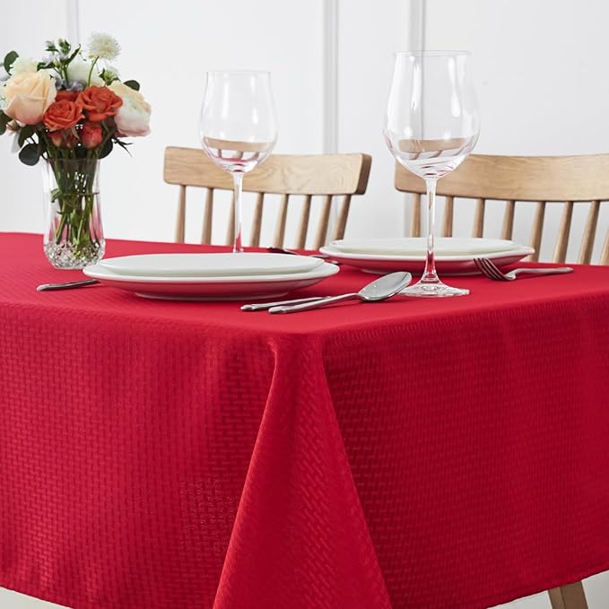 maxmill Christmas Tablecloth Weaved Texture Design Stain Resistant Waterproof Wrinkle Resistant Table Cloth, Decoration for Dining Room Holiday Parties Dinner, Rectangle 60 x 120 Inch, Red
