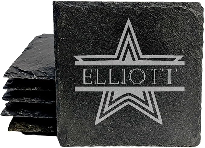 Shining Stars: Personalized Slate Coasters with Name and Star - Square Slate - Set of 4
