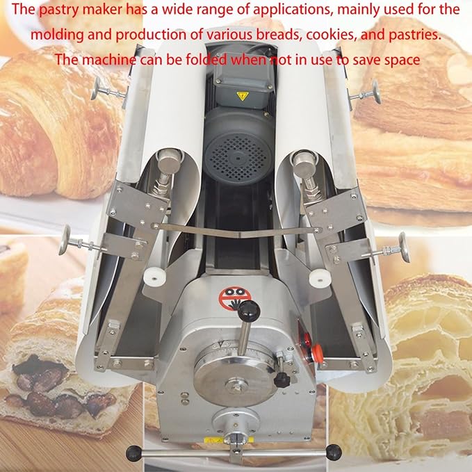 Commercial Dough Sheeter Machine, Electric 400mm Reversible Roller Dough Flattening Conveyor, Desktop Pastry Machine 1-32mm Adjustable Thickness for Bakeries, Pastries 110V