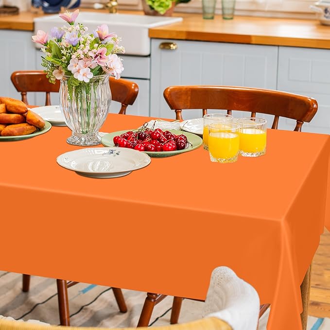 2 Pack Picnic Table Cover, 108 x 54 Inches Orange Plastic Tablecloth, Rectangle Tablecover Orange Disposable Tablecloth, Tear Resistant Table Decor Party Supplies for Wedding Birthday Anniversary