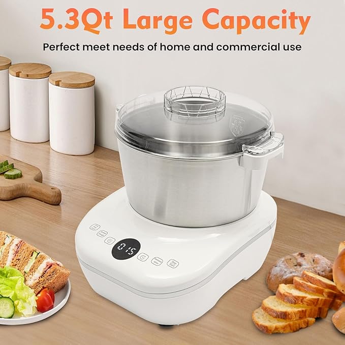 Electric Dough Maker with Ferment Function Dough Mixer Machine 304 Stainless Steel 5QT Automatic Pasta Machine Commercial Flour Kneading Machine for Baking Bread Dumpling