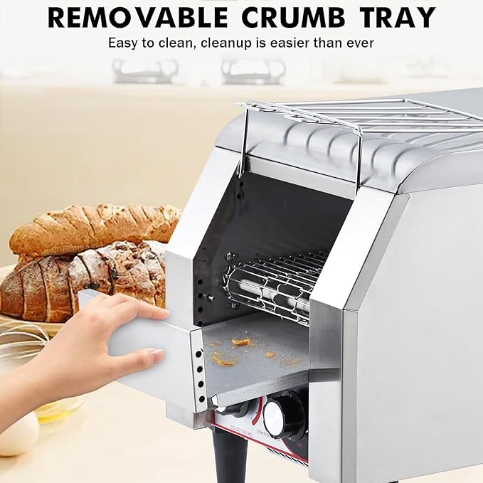 Commercial Conveyor Toaster, 300 Slices/Hour Stainless Steel Toaster Oven with Dual Heating & 7-Speed Belt for Bagels/Buns/Bread in Cafes/Buffets