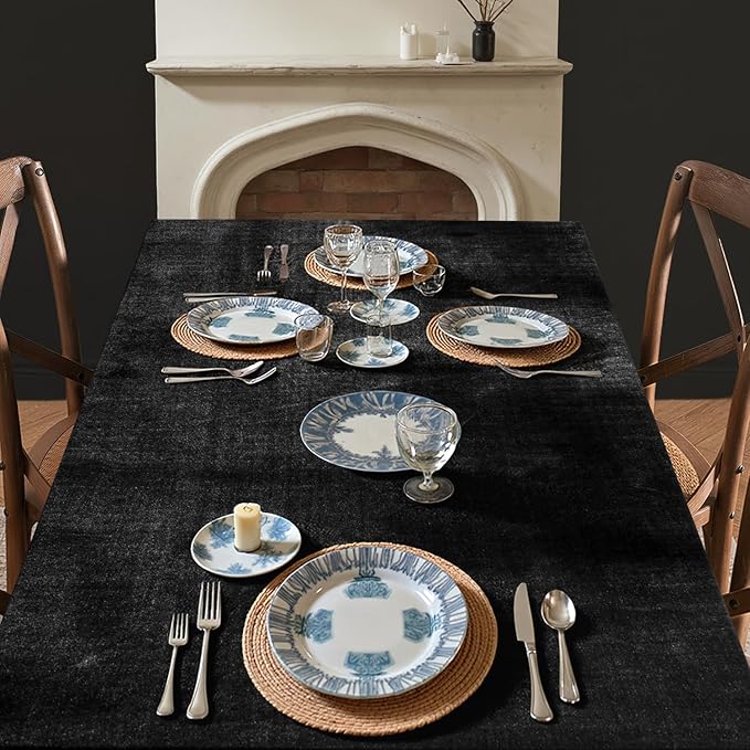 MIULEE Velvet Table Cloth with Decorative Ruffle Edge Luxurious Soft Washable Rectangular Tablecloth Thick Wrinkle-Resistant Oblong Table Cover for Kitchen Dining Party Wedding 60x84 Inch, Black