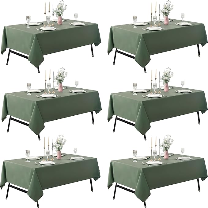 6-Pack 60x102 inch Sage Green Table Cloths, Solid Stain and Wrinkle Resistant Oblong Tablecloth, Premium Plain Weave Polyester Fabric Rectangle Table Linen Covers for Hotel, Wedding