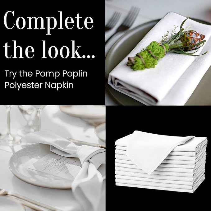Pomp Pure White 60" x 84" Poplin Polyester Tablecloth (4 Pack) | Wrinkle + Stain Resistant Easy Care Premium Fabric | Fits 5FT Rectangle Table