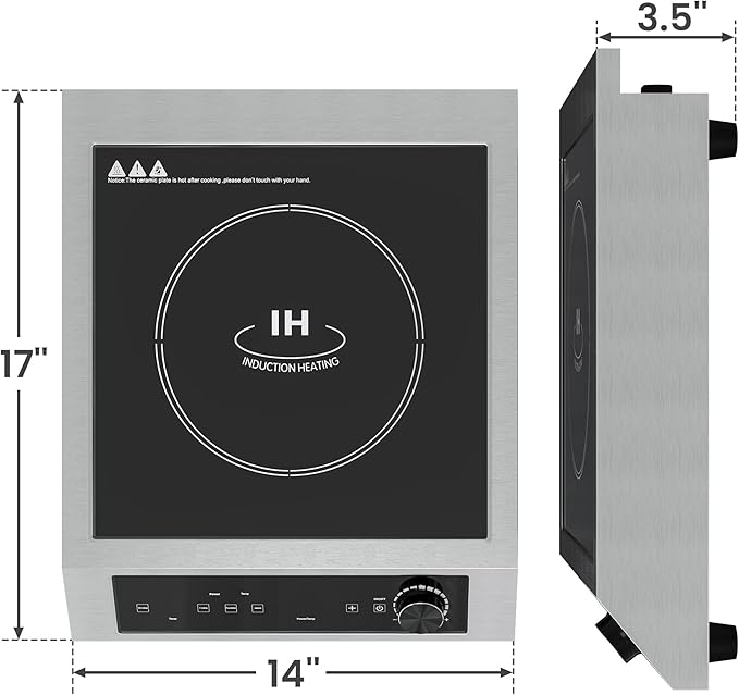 Sunvivi 1800W Portable Induction Cooktop, Commercial-Grade Electric Countertop Burner with Timer, Induction Hot Plate with LED Screen, 10 Power(100W-1800W), 14 Temp Setting(140°F-536°F), Black