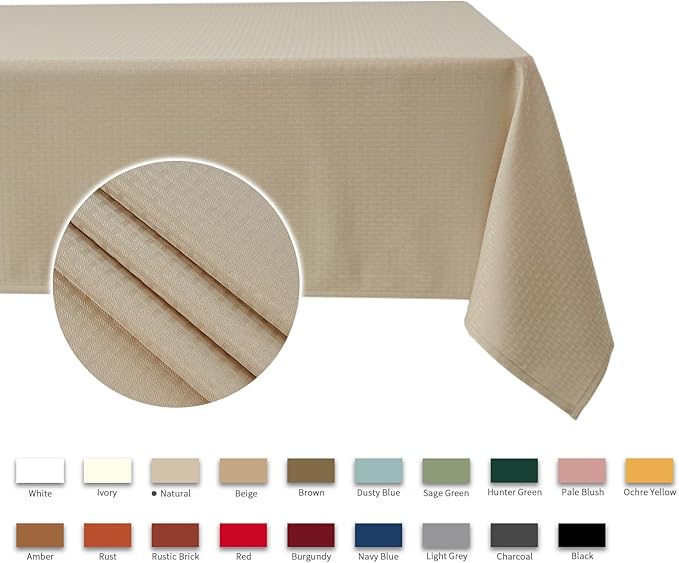 maxmill Tablecloth Weaved Texture Stain Resistant Waterproof, Wrinkle Resistant Washable Table Cloth, Fabric Table Cover for Dining Room, Indoor Outdoor Use, Rectangle 60 x 120 Inch, Natural