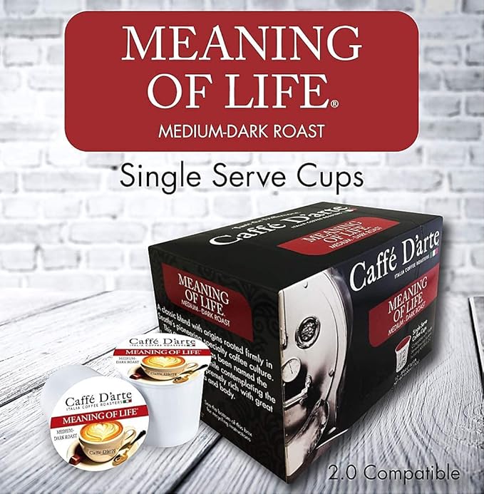 Caffé D’arte Single Serve Coffee Pods – Meaning of Life Blend, Rich & Smooth Flavor with Balanced Aroma – Roasted in Seattle, Perfect for Keurig & Single-Serve Brewers – 12 Count Pack