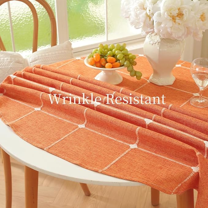 Zobesta Linen Burnt Orange Round Tablecloth 53 inch, Washable Farmhouse Soft Boho Fall Table Cloth Round for Outdoor, Party, Holiday, Picnic