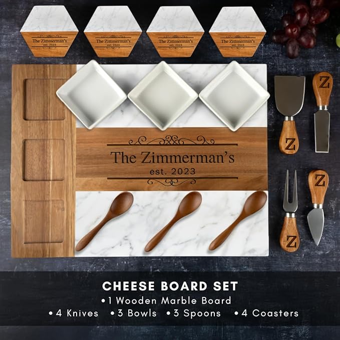 Personalized Charcuterie Board Set, Custom Engraved Marble Cheese Board with Knife Set, Wedding Engagement Gift for Couples, engagement gifts for couples Bridal Shower & Housewarming Gift