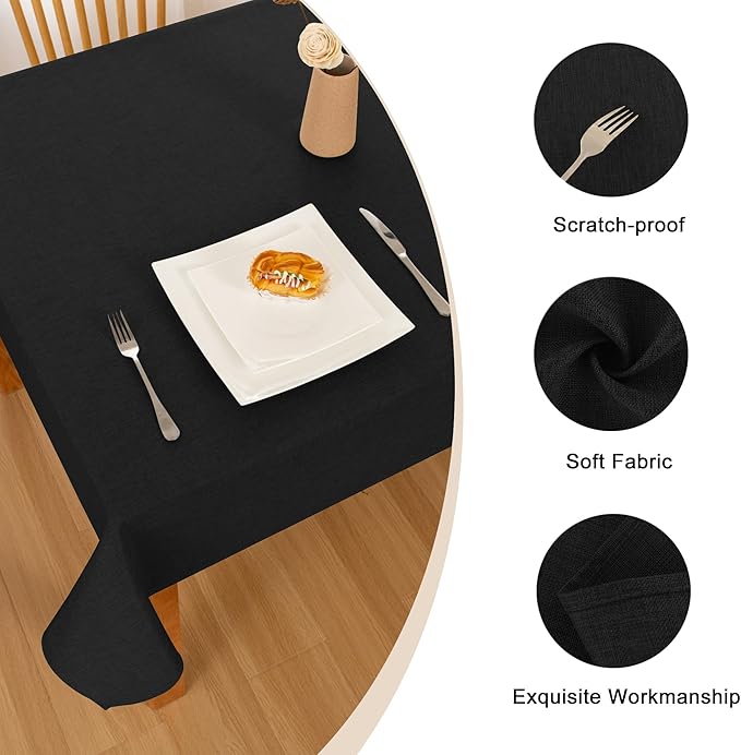 Hiasan 2 Pack Faux Linen Rectangle Tablecloth - Wrinkle and Stain Resistant Washable Table Cloth for Kitchen Dining Room Holiday Table Cover for Party Dinner, Black, 60 x 102 Inch