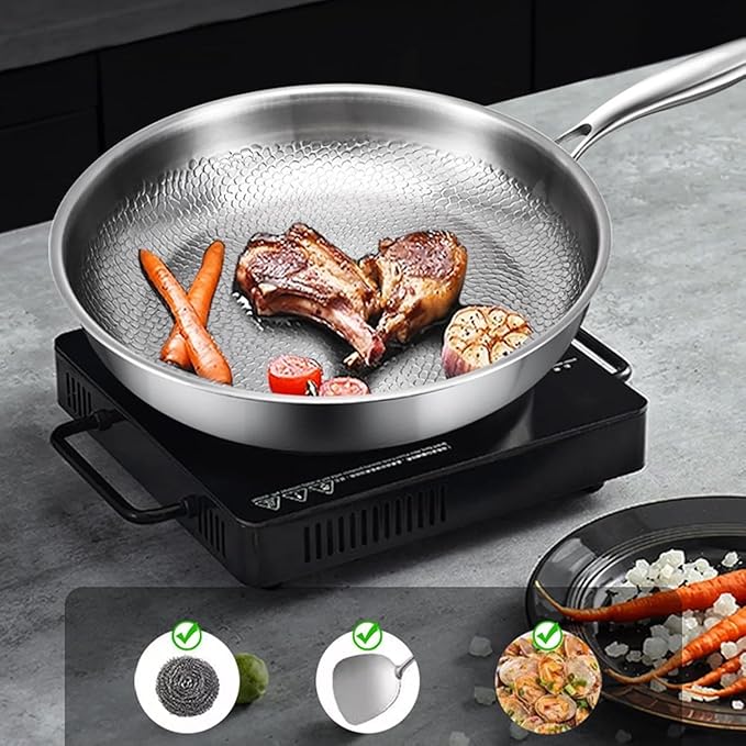 Titanium Pan, 100% Pure Titanium Hammered Frying Pans with Lid for Cooking Suitable for All Stovetops, Home Use Cookware | No Coating | Non-Stick