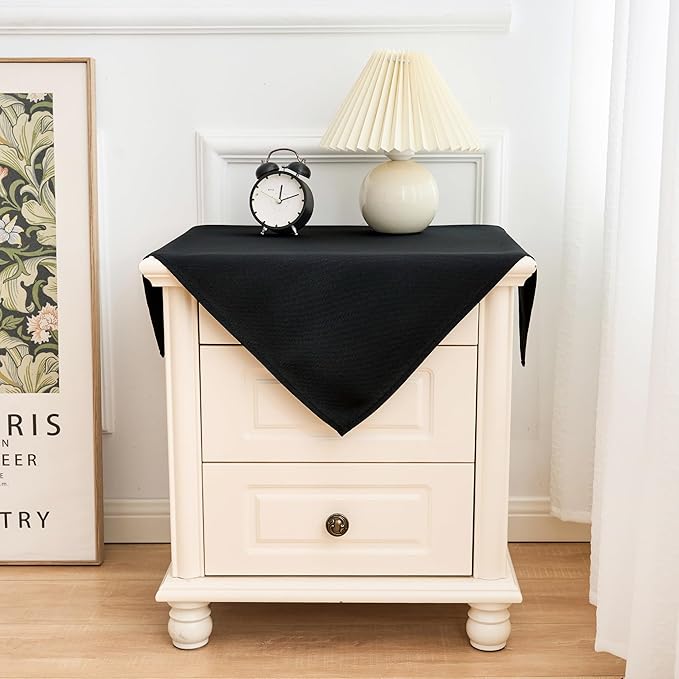 2 Pack Small Square Table Cloth 24X24 Inch Black Washable Fabric Tablecloth Polyester Solid Tables Cover for Night Stand End Table Side Table Outdoor Indoor