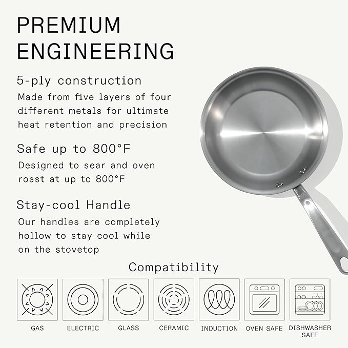 Made In Cookware - 8-Inch Stainless Steel Frying Pan - 5 Ply Stainless Clad - Professional Cookware - Crafted in Italy - Induction Compatible