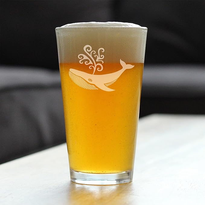 Custom Whale Pint Glass for Beer - Beach Themed Decor and Gifts for Whale Lovers - 16 Oz Glasses