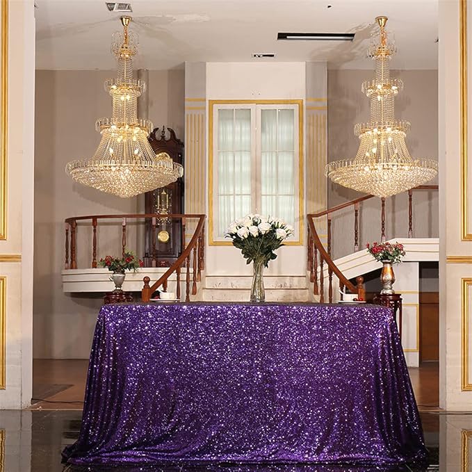 Eternal Beauty Purple Tablecloth, 50x50 Inch Sequin Square Table Cover for Cake Dessert Exhibition Party Birthday Events