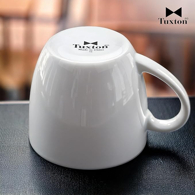 Tuxton China BPM-120A Milano Mug, 12 oz., 3-5/8" Diameter x 3-3/8"H, Microwave and Dishwasher Safe, Oven Proof, Fully Vitrified, DuraTux, Porcelain White, Pack of 24