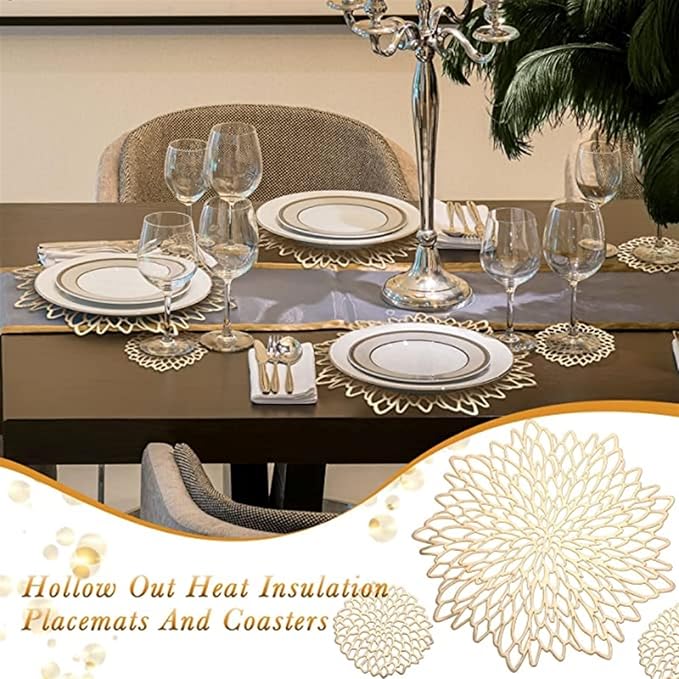 10CM Hollow Out Coaster PVC Flower Round Irregular Cup Coasters Pads for Kitchen Wedding Party Home Decor(Sliver,12 Pcs)