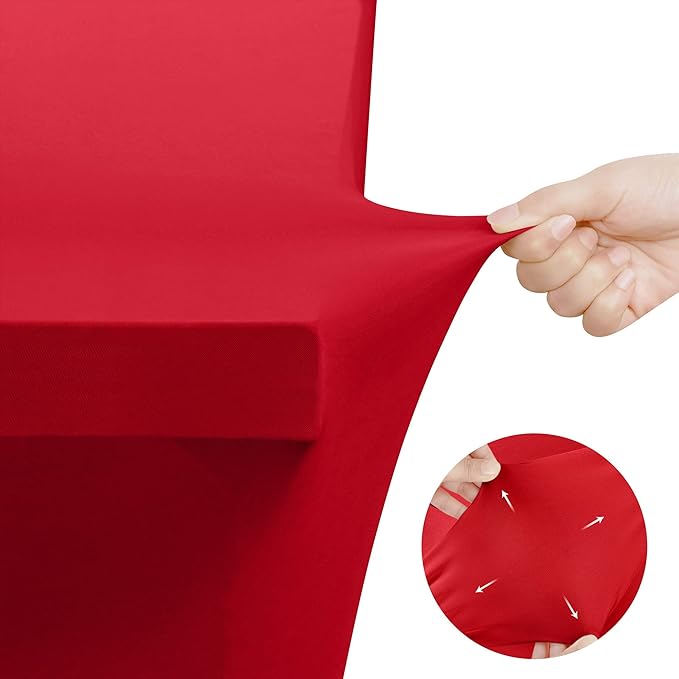 Utopia Kitchen Spandex Tablecloth 2 Pack [4FT, Red] Tight, Fitted, Washable and Wrinkle Resistant Stretch Table Cloth Rectangle Cover for Trade Show, Weddings & Parties [48Lx30Wx30H Inch]