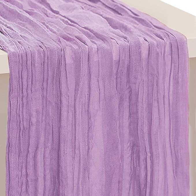 1 Pack Lilac Cheesecloth Table Runner 35x120 Inch 10Ft Rustic Gauze Cheese Cloth Table Runner Sheer Cheesecloth Table Runners for Wedding Party Bridal Shower Decoration