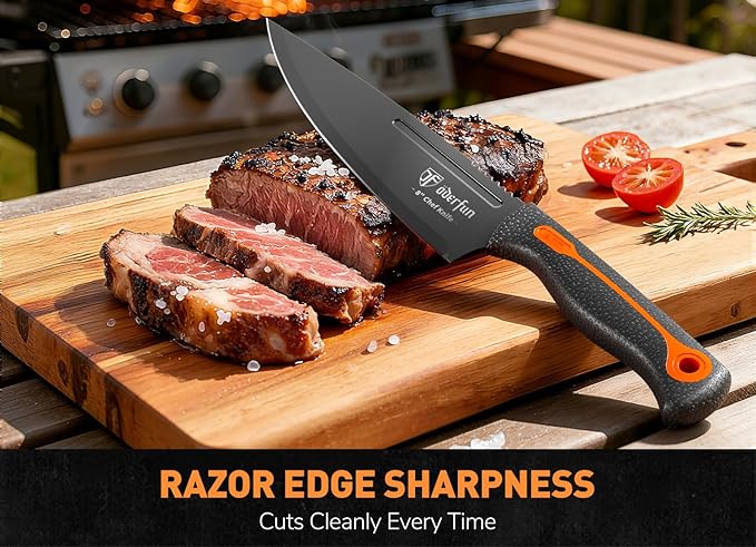 Knife Block Set -15 PCS Dishwasher Safe Kitchen Knife Set, High Carbon Stainless Steel, Razor-Sharp knives set with sharpener, Non-Slip Handles, Elegant Box for Christmas,Black