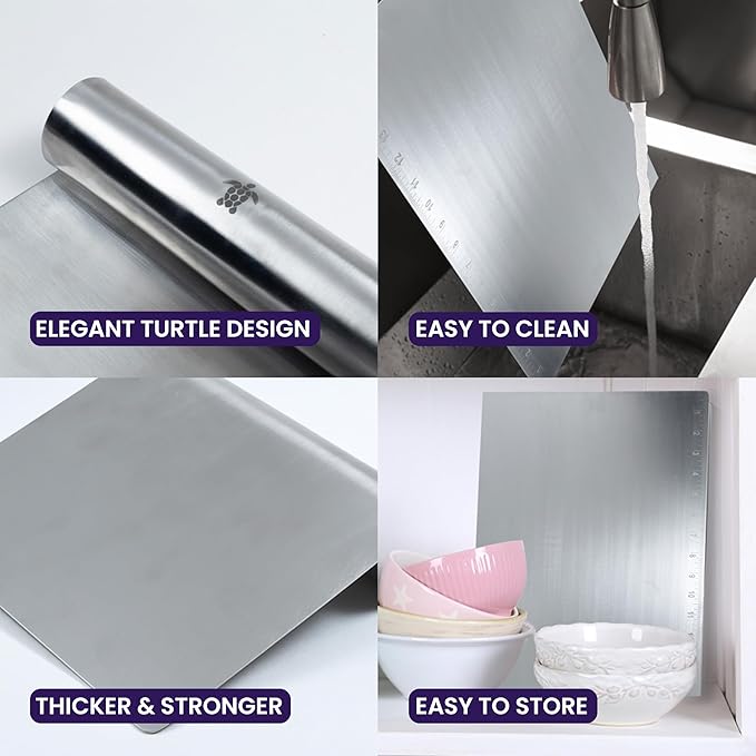 Stainless Steel Cutting Board with Lip | Small size | With Free Dough Cutter for Kitchen Needs | Countertop Metal Baking Board | Meat Chopping | Dishwasher Safe, 15.74 | Valentines gift
