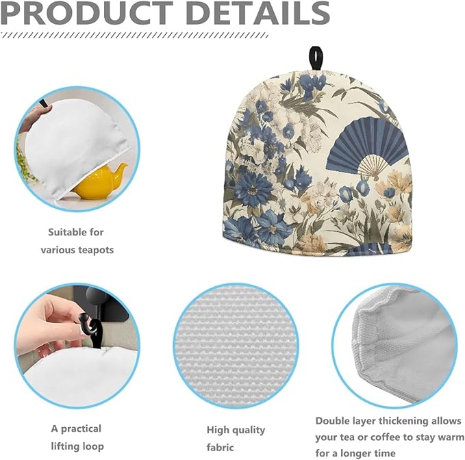 Retro Flowers Tea Cozy for Teapot Insulated Soft Tea Cup Warmer Cozy for Party Kitchen Accessory Retro Fans Kettle Kitchen Dust Cover,Women