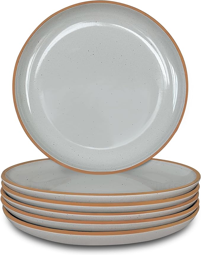 MORA Ceramic Plates Set, 7.8 in - Set of 6 - The Dessert, Salad, Appetizer, Small Dinner etc Plate. Microwave, Oven, and Dishwasher Safe, Scratch Resistant. Kitchen Porcelain Dish - Earl Grey