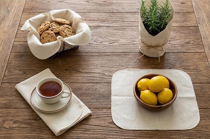 Lightnpro Cotton Flax Napkins Set of 12, Dinner Cloth Napkins with Pico Cut Edges, Washable and Reusable for Dining, Parties, Weddings, Holiday & Everyday Use - 18x18 Inch Natural Color
