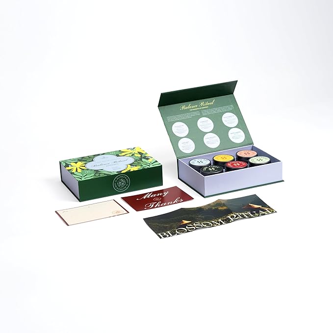 BLOSSOM RITUAL Balance Ritual Artisan Loose‑Leaf Tea Set – 6 Tin Gift Box – Oolong, Black & Green Tea – Mindful Wellness Sampler – Natural Infusion – 5.3oz