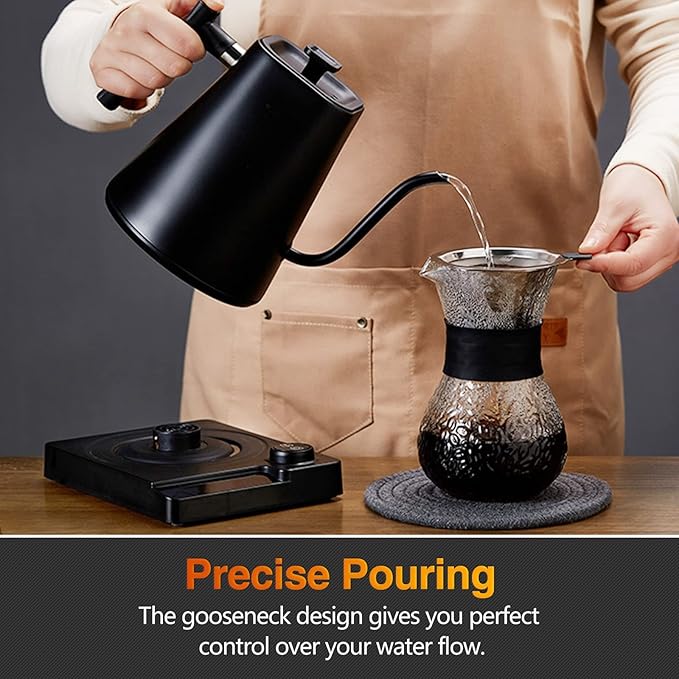 Electric Gooseneck Kettle, ±1℉ Temperature Control, for Pour Over Coffee and Tea, 304 Stainless Steel Inner, BPA-Free, Quick Heating Electric Kettles for Boiling Water, 1L Black