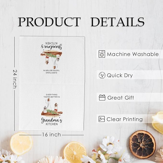 Grandma Gifts Kitchen Towels, Gifts for Grandma Grandmother, Mothers Day Birthday Gift for Grandmas, Grandmother Decorative Hand Tea Towels for Kitchen, 16x24 Inches