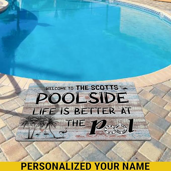 THUYPT Personalized Pool Doormat, Pool Rug with Pool Rules Pattern, Poolside Decorations Pool Accessories, Pool Patio Decor Summer Themed Outdoor/Indoor (04)