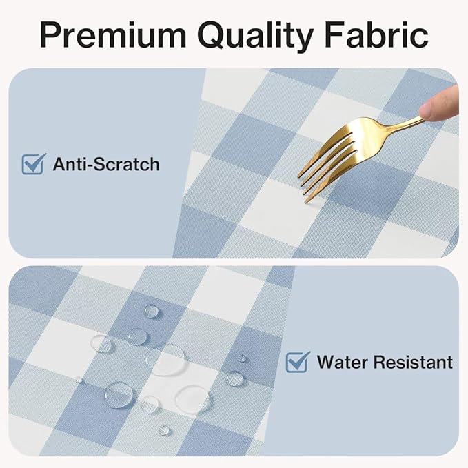 Checkered Tablecloth Rectangle Gingham Table Cloths Waterproof Wrinkle Free Buffalo Plaid Table Covers Washable for Dining, Parties & Outdoor Picnic(Light Blue,60" Round)