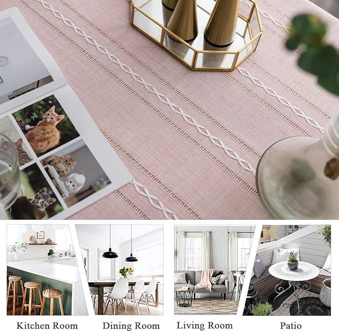 Pahajim Linen Tablecloth Rustic Rectangle Table Cloth Cotton Striped Tassels Tablecloths for Kitchen Dining Table Cover Rectangle/Oblong,55''x71'', 4-6 Seats
