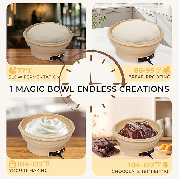 Electric Sourdough Starter Kit with 6-Temp (77-122℉) Control & Timer - 9" Foldable Sourdough Bread Baking Supplies & Dough Warmer - Complete Banneton Bread Proofing Basket Set for Artisan Home Bakers