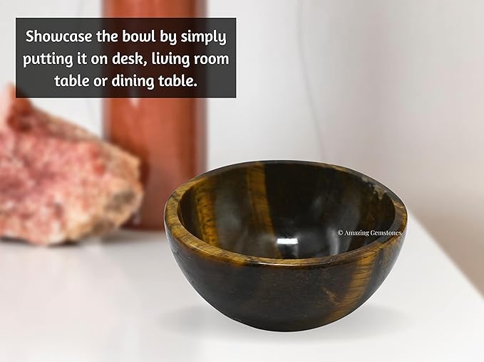 Tiger Eye Crystal Bowl - 2 Inch Decorative Bowls for Room and Home Decor - Gemstone Healing Crystals for Elegant Display, Positive Energy Balance and Gift