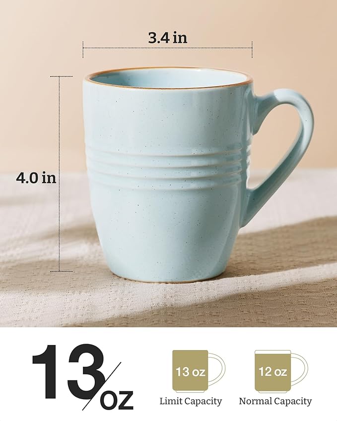 famiware Jupiter Coffee Mugs Set of 4, 13 oz Coffee Mug, Microwave and Dishwasher Safe, Coffee Cups with Handle for Coffee, Tea, Cocoa, Milk, Light Blue