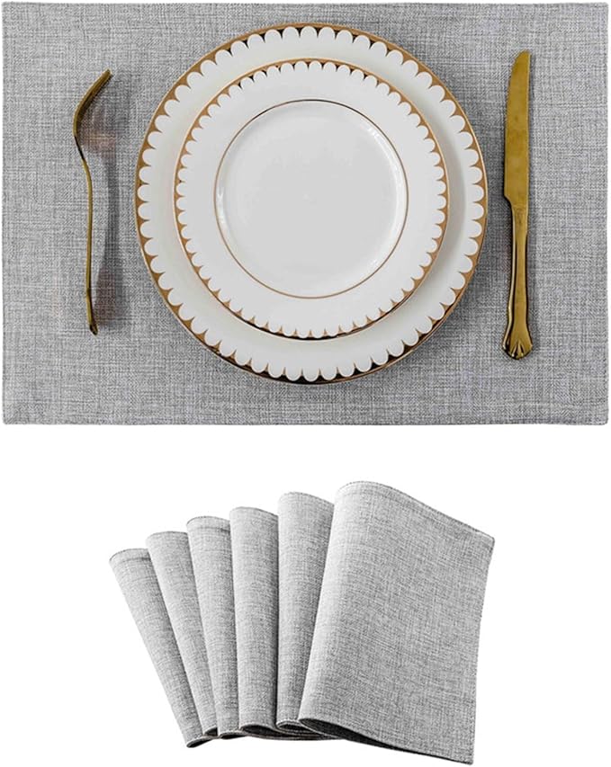 Non-Slip Placemats Woven Blue Set of 4/6 Pieces Heat Dining for Kitchen Washable Table Mat(Gray 6 Pieces)