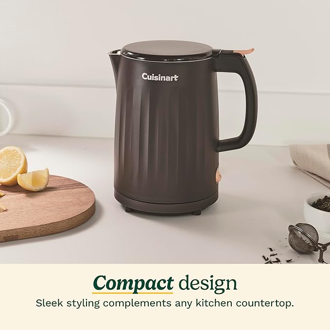 Cuisinart Soho 1-Liter Double Wall Electric Hot Water Kettle, Tea Kettle with Stainless Steel Interior, One Touch Operation to Boil Water for Tea, Hot Cocoa, or Instant Oatmeal, CK-10BK, Black
