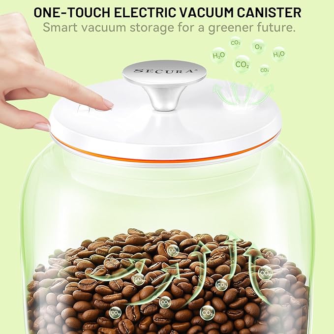 Secura VacGuard Fresh Canister, Electric Vacuum Canister, Smart Storage Container & Coffee Containers for Coffee Beans, Cookie & Pet Food 3 L, 101 oz