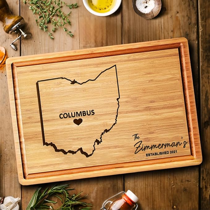 Ohio Cutting Board Personalized, Wooden States Cleveland Gifts, State Shaped Home Decor, Destination State Map Gift, Bamboo Decorations for Home