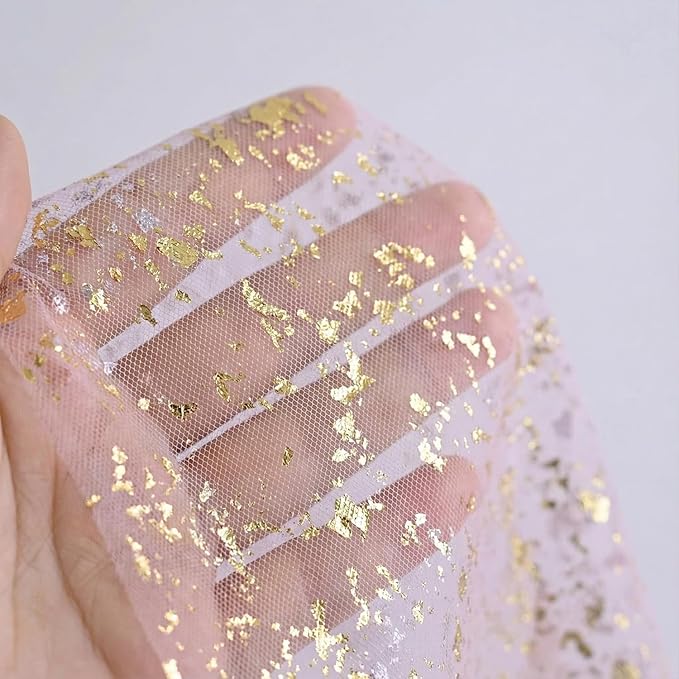 Artoid Mode Gold Gauze Pink Table Runner 120 Inch 10FT, Glitter Metallic Foil Sheer Dining Wedding Anniversary Holiday Birthday Table Decor for Home Party