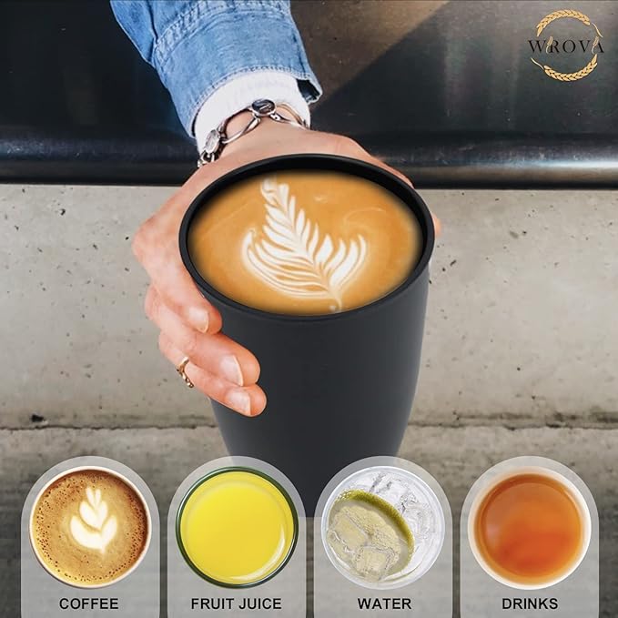 Wrova Wheat Straw Cups Set of 8 Good Alternative to Plastic Cups 20 oz Unbreakable Drinking Cup Reusable Tumbler Dishwasher Safe Water Glasses Black