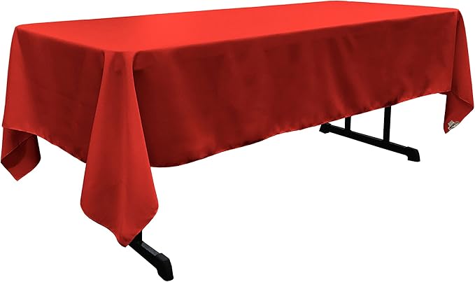 LA Linen Polyester Poplin Washable Rectangular Tablecloth, Stain and Wrinkle Resistant Table Cover 60x126, Fabric Table Cloth for Dinning, Kitchen, Party, Holiday 60 by 126-Inch, Red